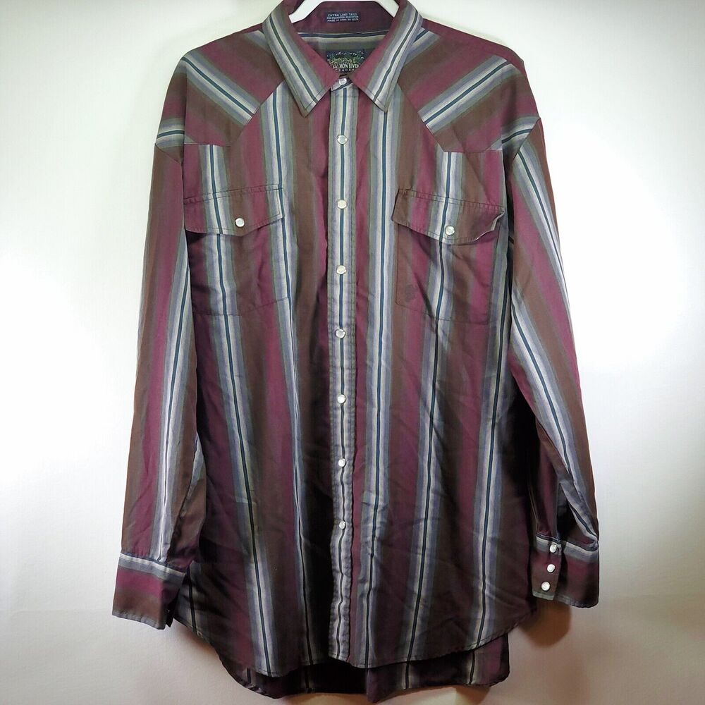 Salmon River Traders Western Wear Men Dress Shirt Brown 2XLT Long Sleeve Striped